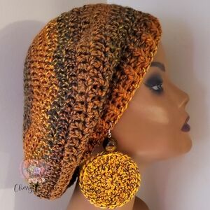 Crochet Autumn Colored Beret With Earrings